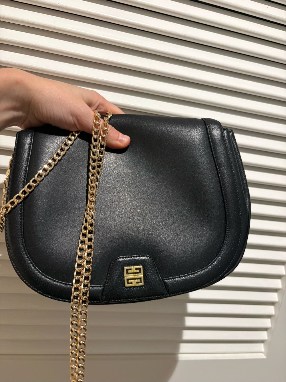 Givenchy Black Leather Crossbody with Gold Chain Strap